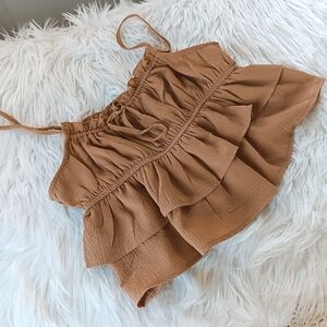 Wild Fable Western Honey Almond Tan Sleeveless Ruffle Tiered Flowy Crop Top